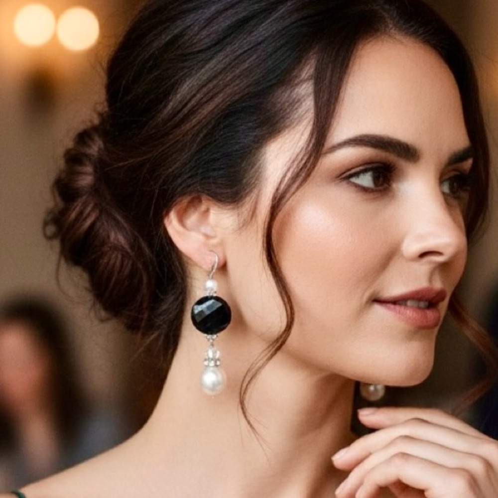 Elegant Black and Pearl Drop Earrings